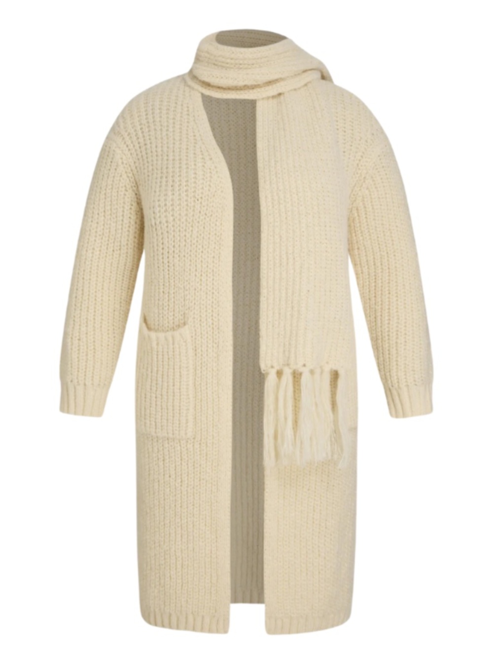 Women’s Plus Size Cream Wool-Blend Long Cardigan, Size 2X